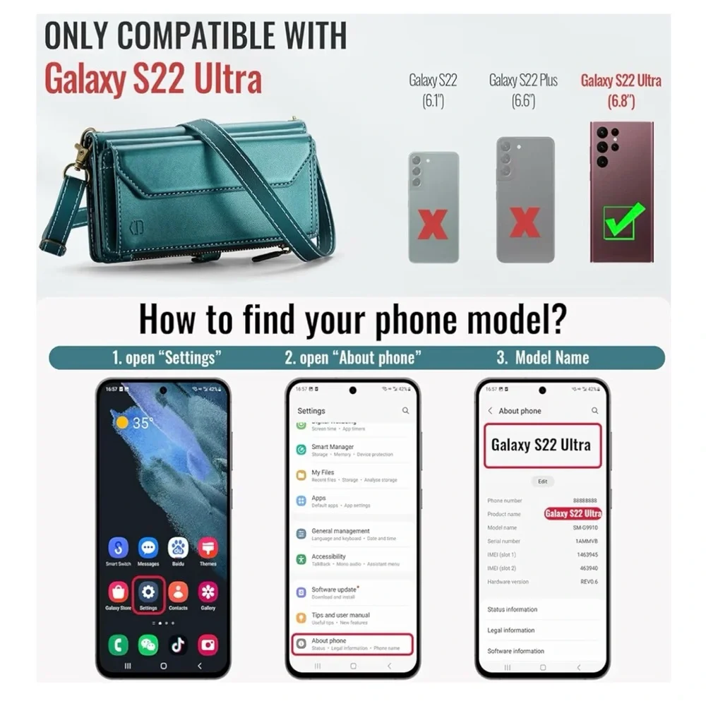 Crossbody for Samsung Galaxy S22 Ultra, Case Wallet Card Holder, Strapurs, NEW - Picture 9 of 12